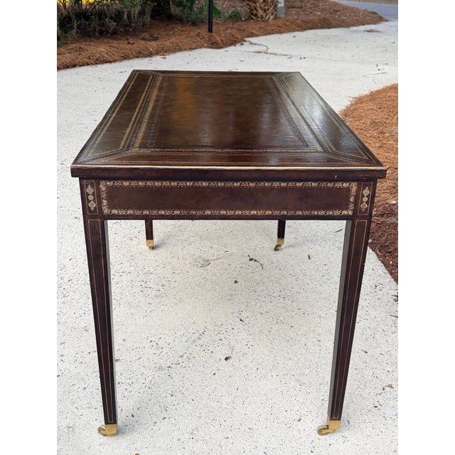 Maitland - Smith Maitland-Smith Leather Writing Table With Embossed Gilded Decoration For Sale - Image 4 of 12