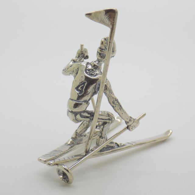 Vintage Italian Handmade Genuine Silver Slalom Skier Figurine, 1970s For Sale - Image 9 of 14