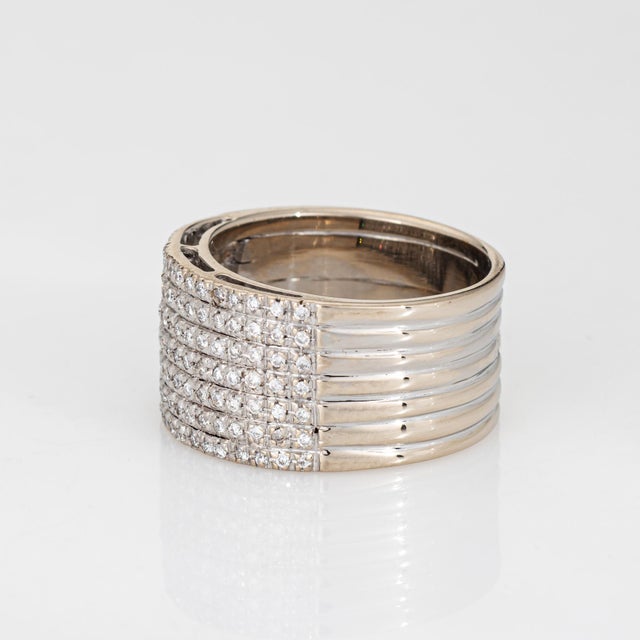 80s Portuguese Diamond Wide Band Sz 7.5 Cigar Ring 19k White Gold Fine Jewelry For Sale - Image 4 of 7
