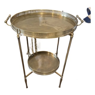 Ethan Allen Brass Two Tiered Server With Removable Tray For Sale