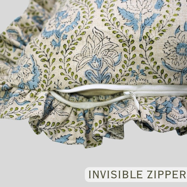 Art Deco Handmade Frill Pillow Cover Elegant Ruffled Pure Linen Decorative Cushion for Sofa & Bed- 12x20 Inch For Sale - Image 3 of 6