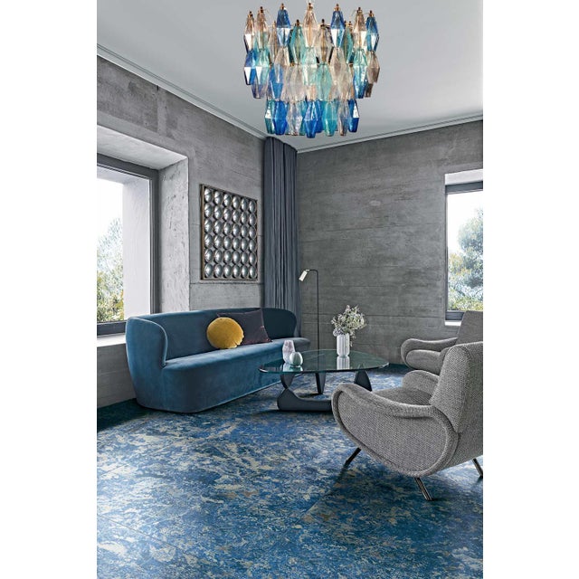 Murano Glass Poliedri Sapphire Colored Chandelier in the Style of Carlo Scarpa For Sale - Image 10 of 11