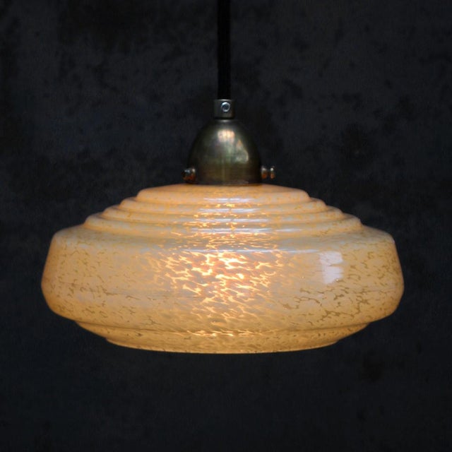 Mid-Century Modern French Clichy Pink Reeded Glass Pendant Lamp For Sale - Image 3 of 7