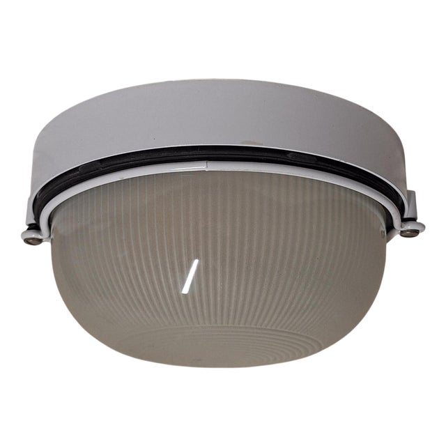 Vintage Ceiling Lamp with White Metal Base and Patterned Glass Shade, 2000s For Sale