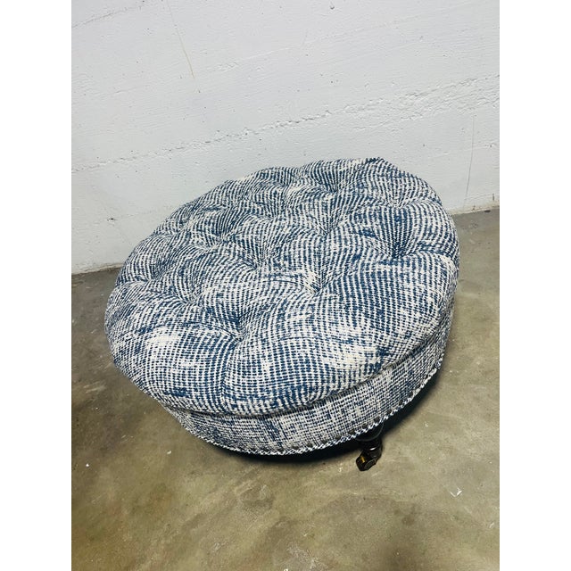 Highland House Porter Ottoman Custom made in North Carolina 28" diameter, 17.5" tall Brass casters