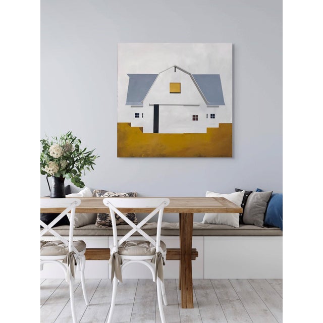 Two of a Kind by Justin Wheatley | Acrylic on Panel Minimalist depiction of a white barn. For Sale - Image 4 of 5