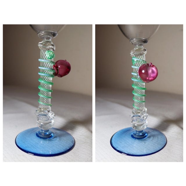 Up for sale is a very nice quality pair of hand blown Harry Stuart RPM Studios art glass wine goblet. They're blown with...