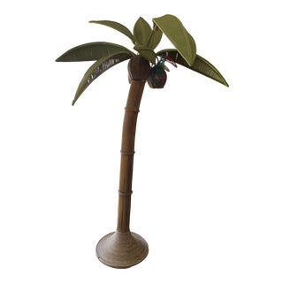 Mario Lopez Torres Style Rattan Wicker Palm Tree Floor Lamp With Wicker Leaves For Sale