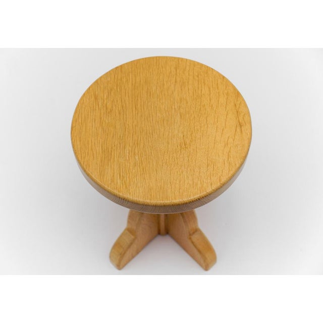 Beige Mid-Century Modern French Handmade Beech Stool, 1960s For Sale - Image 8 of 13