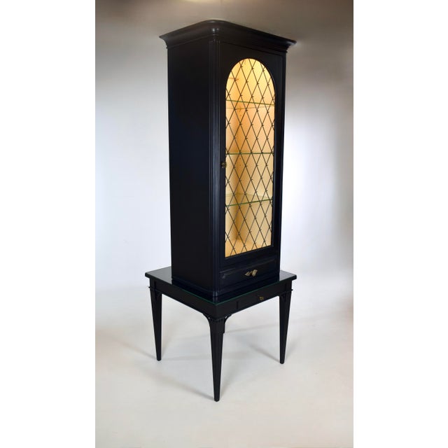 Wood Louis XVI French Ebonized Bookcase Vitrine Cabinets, Baker Furniture, 1960's For Sale - Image 7 of 16