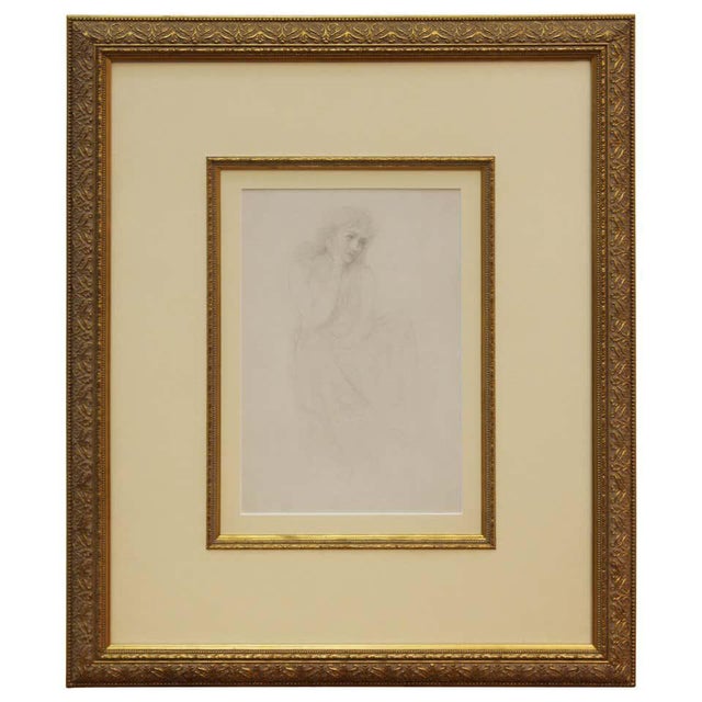 Academic Pencil Drawing of Pensive Woman, Framed For Sale - Image 9 of 9