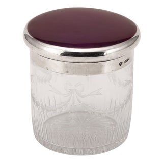 Antique English Silver and Etched Crystal Jar from G&S Co., London, 1919 For Sale