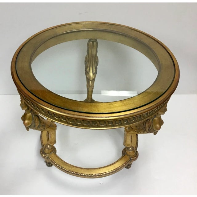 Traditional Empire Style Gold Leaf and Glass End Table For Sale - Image 3 of 7