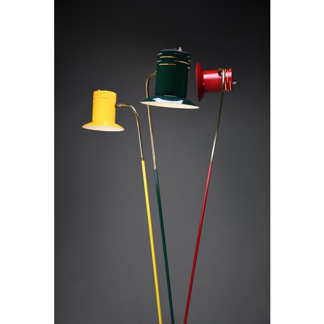 Metal Mid-Century Modern Italian Red Green and Yellow Floor Lamp, 1950 For Sale - Image 7 of 18