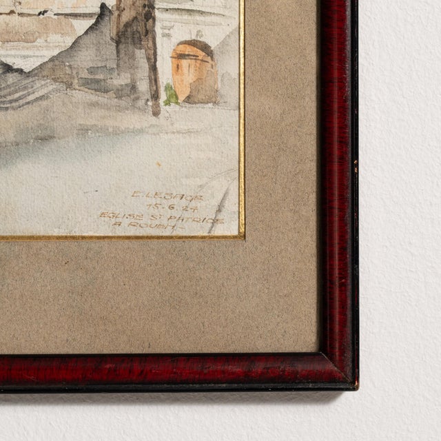 Wood 20th Century "St. Patrick's" Watercolor by E. Lesage For Sale - Image 7 of 9