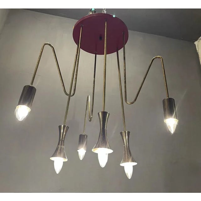 Red Brass Pendant Light from Stilnovo, 1950s For Sale - Image 4 of 10