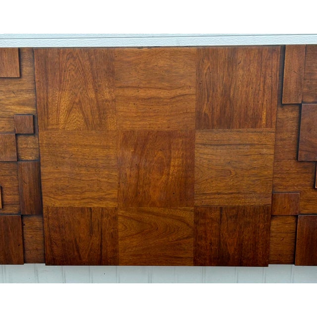 Vtg. MCM Queen/Full Size Lane Staccato Brutalist Collection Walnut Headboard For Sale - Image 9 of 15