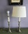 1980s Pair of 1980s Baldwin Pewter Candle Stick Table Lamps With Rectangular Bowed Shades For Sale - Image 5 of 6