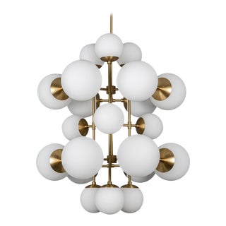 Schwung Globe Linear Chandelier, 21-Light, Brass Lbb, Black Gunmetal, Polished Nickel For Sale