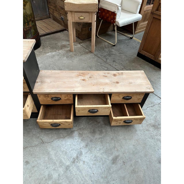 1920s Asymmetrical Shop Counter with Drawers For Sale - Image 5 of 10