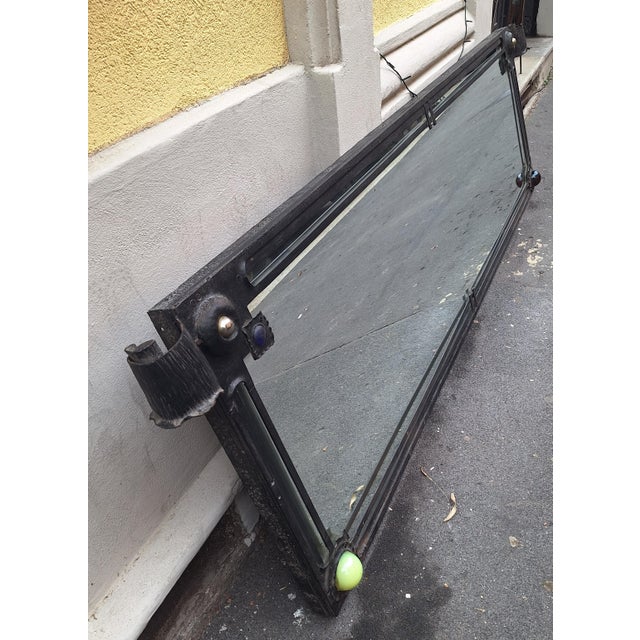 Large Art Nouveau Mirror in Wrought Iron with Glass Decorations, 1920s, in Very Good conditions. Designed 1920 to 1949