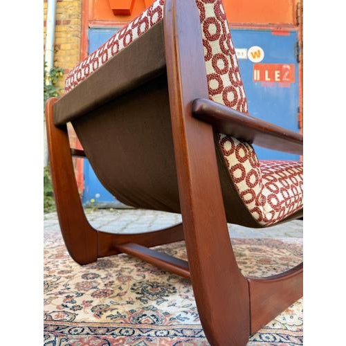 Mahogany Lounge Chair with Reddish-Brown Circular Pattern For Sale - Image 9 of 11