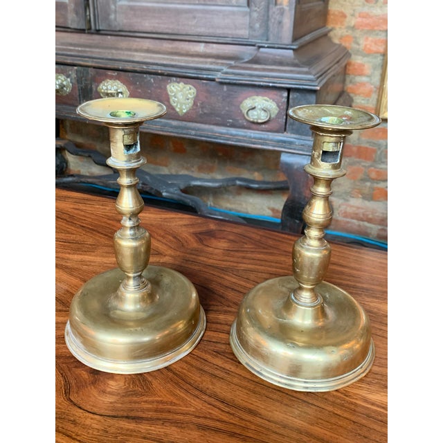 Traditional 18th Century Dutch Brass Candlesticks - A Pair For Sale - Image 3 of 12