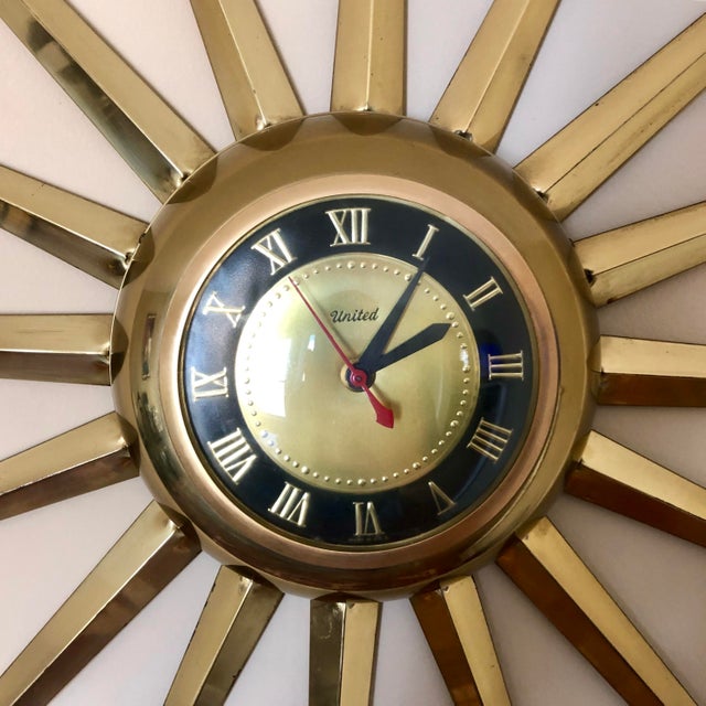Mid Century United Brass Starburst Wall Clock Chairish