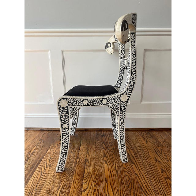 Early 20th Century Early 20th Century Set of 4 Anglo-Indian style, bone inlay, ram's head dining chairs For Sale - Image 5 of 11