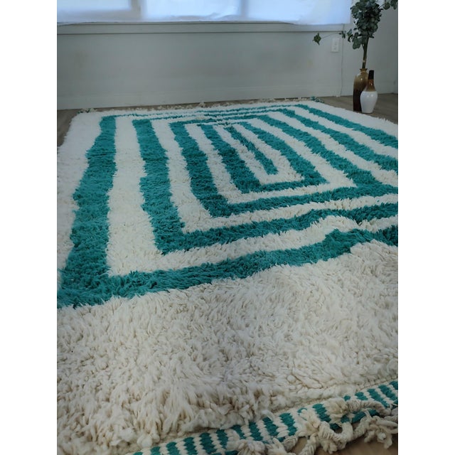2020s Contemporary Teal Green Wool Moroccan Beni Ourain Rug For Sale - Image 5 of 17