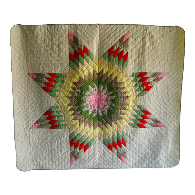 Mid Century American Amish Quilt Large Patchwork Star For Sale