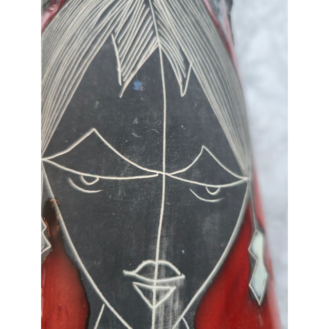 Vintage Mid-Century Modern Italian Fat Lava Textured Painted Lamp Red Black Yellow Blue For Sale - Image 4 of 9