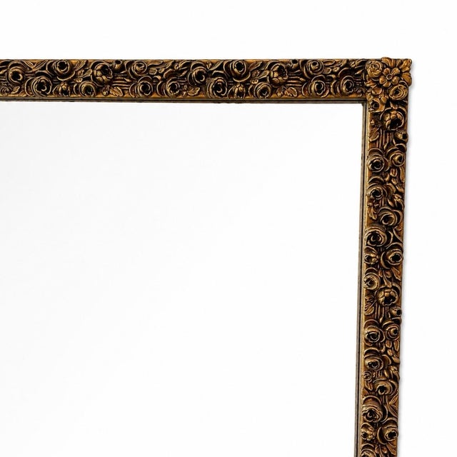 1950s French Gold Gilt Carved Wood Baroque Floral Rectangular Mirror For Sale - Image 4 of 8