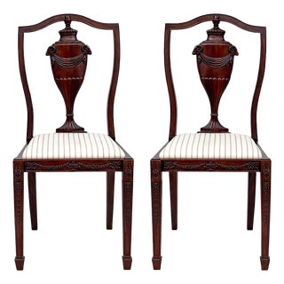 1930s Neoclassical Style Mahogany Side Chairs W/ Ram & Urn - Pair For Sale