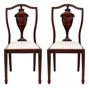 1930s Neoclassical Style Mahogany Side Chairs W/ Ram & Urn - Pair
