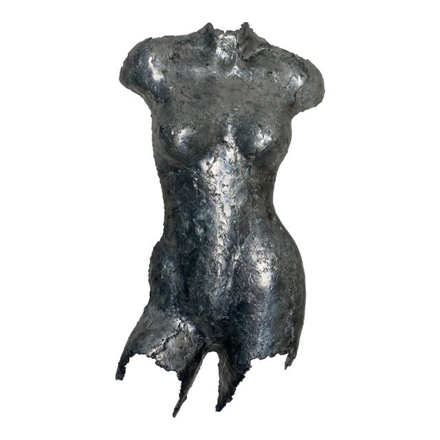 Vintage Pewter Female Torso Wall Sculpture by Rock Richardson Large Silver Figural Nude Art For Sale