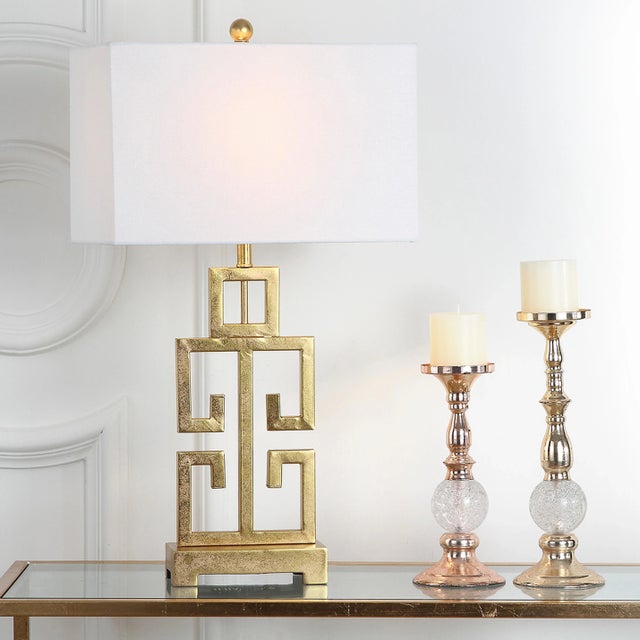 Modern Greek Key 29" Table Lamp in Antique Gold - a Pair For Sale - Image 3 of 9