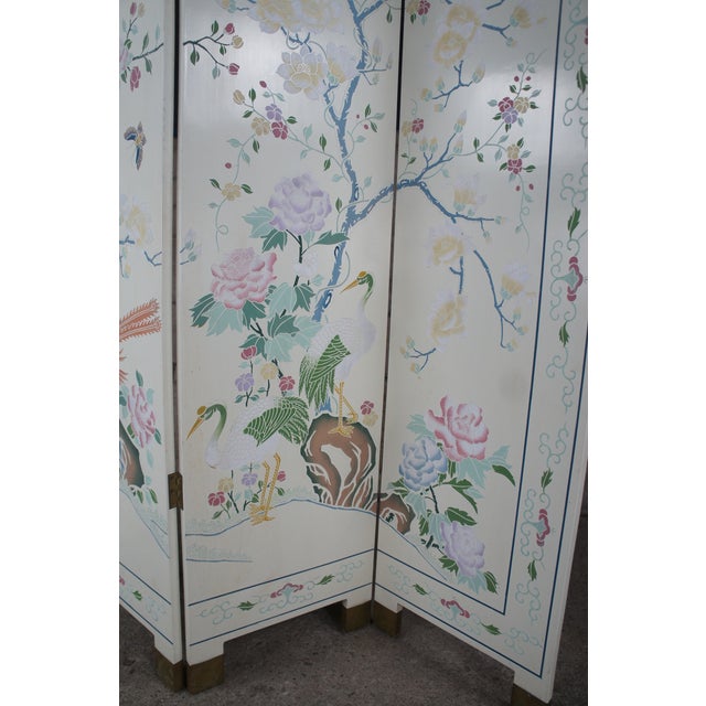 1970s Polychrome White Lacquer Hong Kong Chinoiserie Folding Screen Room Divider Birds Chairish