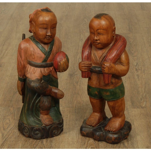 High Quality Pair of Hand Carved and Painted Solid Wood Figures