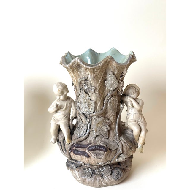 Figural Majolica Tree Trunk Vases by Villeroy & Boch, Germany, 1890, Set of 2 For Sale - Image 3 of 18