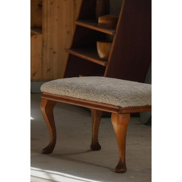 Rococo Danish Rococo Style Bench with Cabriole Legs and Lambswool Seat, 1920s For Sale - Image 3 of 18