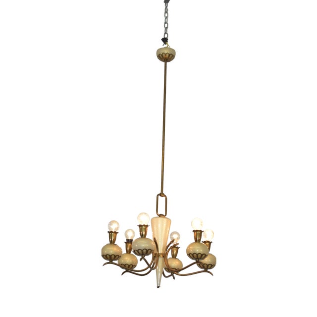 Murano Glass and Brass Chandelier from Barovier & Toso, 1950s For Sale