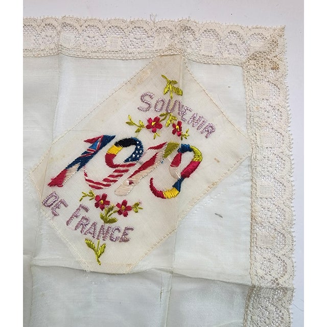 Textile Set of 3 French Antique Handkerchiefs From Ww1 For Sale - Image 7 of 16