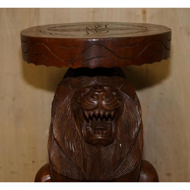 Set of Vintage Hand Carved Male Lion Stools with Ornate Decoration For Sale - Image 4 of 18
