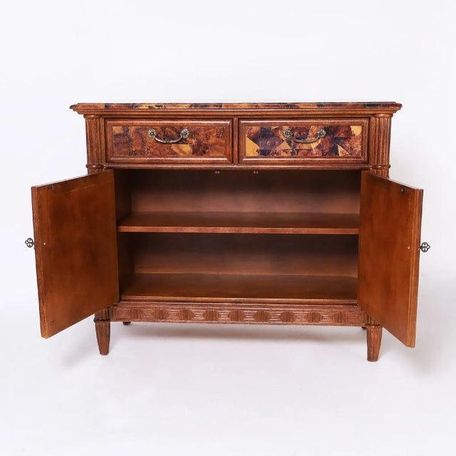 Carved Wood, Grasscloth, and Pen Shell Sideboard or Buffet For Sale - Image 9 of 11