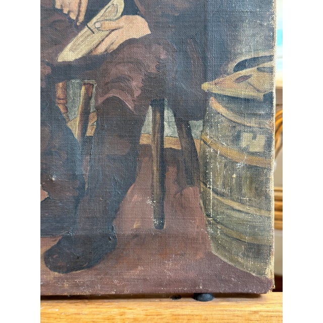 Paint Antique European Genre Oil Painting of Man and Child in Workshop - Unsigned For Sale - Image 7 of 11
