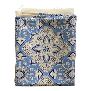 Quadrille Batik Blue Linen and Cotton Fabric- 3 3/4 Yards For Sale