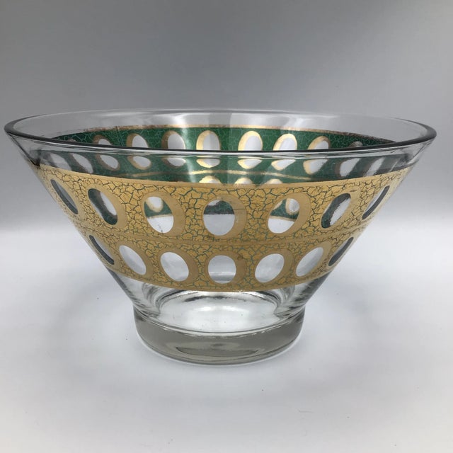 Mid-Century Modern Culver Gold and Emerald Green Bowl and Platter - Set of 2 For Sale - Image 3 of 13