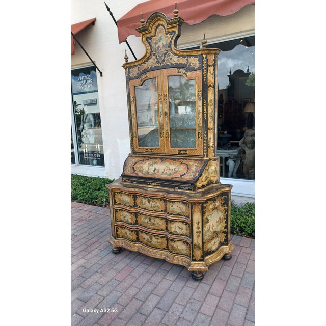 Black Late 18th Century Antique Italian Polychrome Lacca Provera Bureau Cabinet For Sale - Image 8 of 11