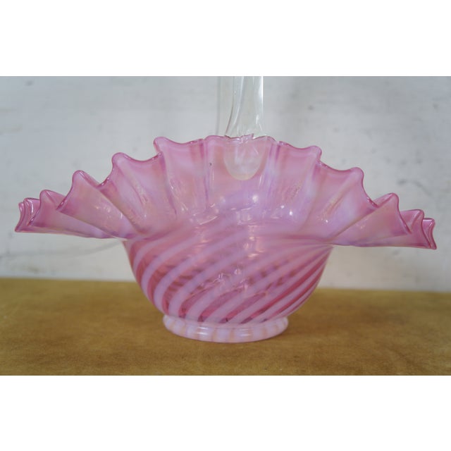 Late 20th Century 3 Fenton Cranberry Glass Opalescent Ruffled Clambroth Vase Basket Bowl Compote For Sale - Image 16 of 16